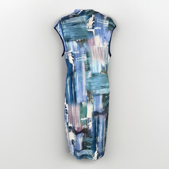 Anni Kuan Medium Ocean Jersey Dress Medium Abstract Art Draped Cowl Sleeveless - Picture 2 of 10